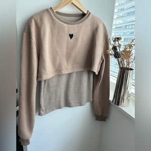 Two-piece Tan Fleece Sweatshirt Top with Heart Size M